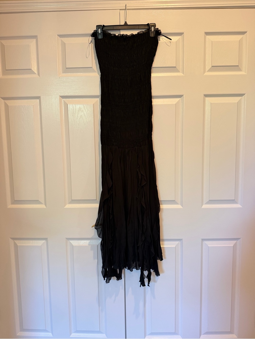 ZARA Black Smocked Strapless Ruffle Hem Midi Maxi Dress M